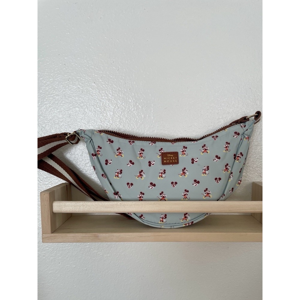 Bioworld Mickey Classic Crossbody Pouch Bag Sky Blue And Brown